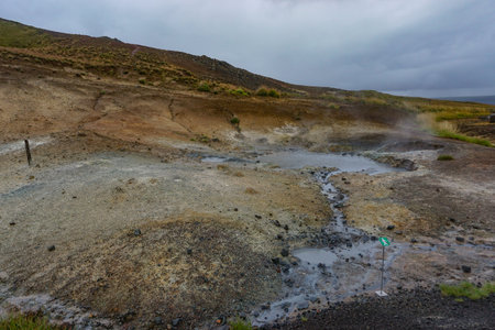 KrÃ½suvÃ­k, Iceland: KrÃ½suvÃ­k-SeltÃºn Geothermal Hot Springs, a geothermal system in KrÃ½suvÃ­k volcanic area, on the Mid-Atlantic Ridge of the Reykjanes peninsula.の写真素材