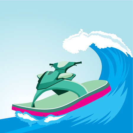 Green flip flop , stylized as a scooter on the wavesのイラスト素材