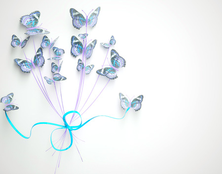 Womens day design, greeting card with March 8 and butterflyの写真素材