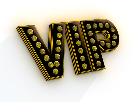 Black letters VIP inlaid with precious stones yellow on a white backgroundの写真素材