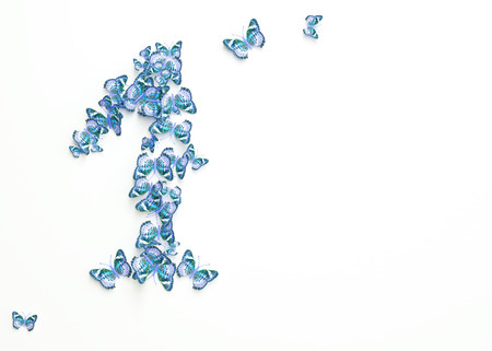 Greeting card with number one and butterfliesの写真素材