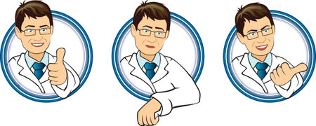 Three different character cartoon dentist  in white coatのイラスト素材