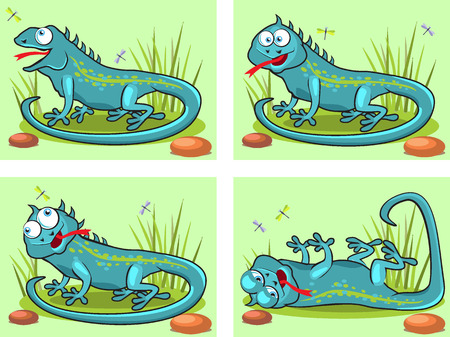 Four frame animation funny cartoon lizardsのイラスト素材