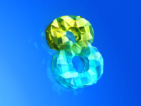 Yellow- blue eight as precious Cristal on the blue backgroundの写真素材