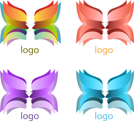 Two female faces mirror images of each other in front of a butterfly semiabstractのイラスト素材