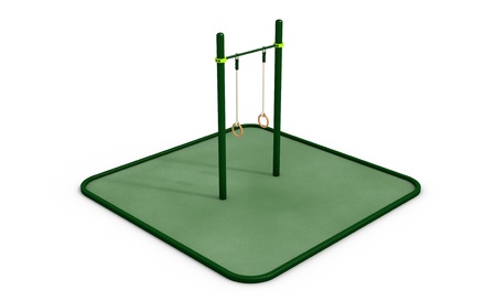 Parallel green bars with rings on the ropes at sports ground for workout on the white backgroundの写真素材