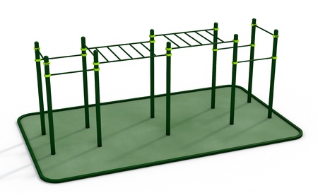 Parallel green bars with wood bench for press at sports ground for workout on the white backgroundの写真素材