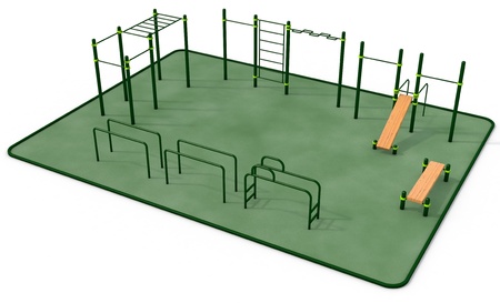 Parallel green bars at sports ground for workout on the white backgroundの写真素材
