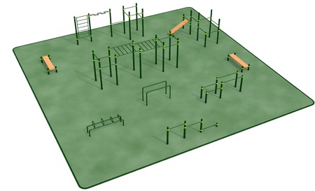 Parallel green bars at sports ground for workout on the white backgroundの写真素材