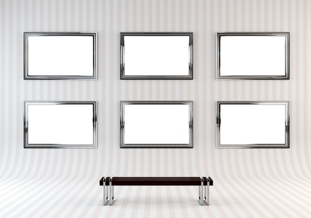 Gallery Interior with empty frame on wall and bench. 3D rendering.の写真素材