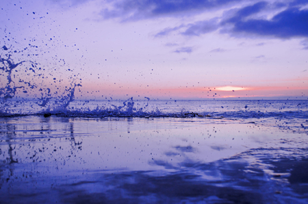 Splashing wave on the Black sea in the night.の写真素材