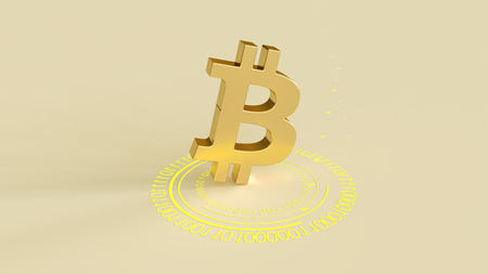 3D model of the bitcoin logo gold. Mining. 3D rendering.の写真素材