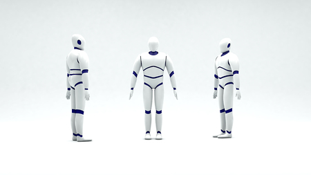 3D model of humanoid robot made of white plastic on a white background.の写真素材