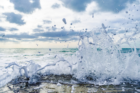 Splashing wave on the Black sea in the sunny day.の写真素材