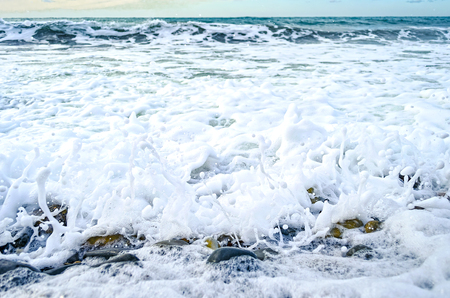 A strong wind rolls the waves to the shore on the Black sea.の写真素材