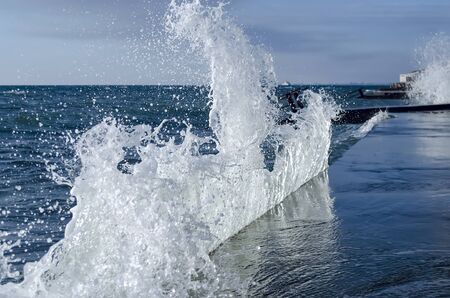 Splashing wave on the Black sea in the sunny day.の写真素材