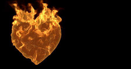 Flaming heart on the black background. 3d renderingの写真素材