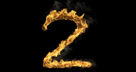 Burning number Two on a transparent background. 3d renderingの写真素材