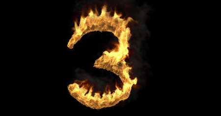 Burning number three on a transparent background. 3d renderingの写真素材