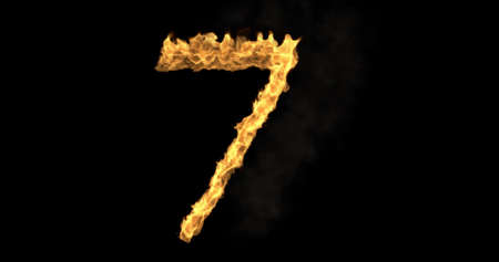 Burning number seven on a transparent background. 3d renderingの写真素材