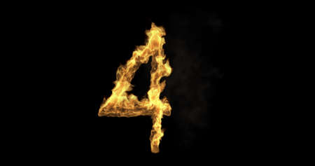 Burning number four on a transparent background. 3d renderingの写真素材