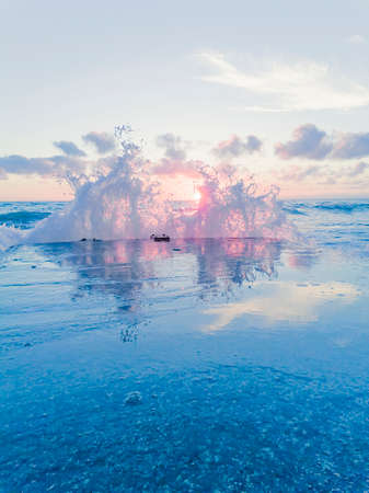 Splashing wave on the Black sea in the evening.の写真素材