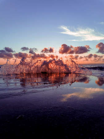 Splashing wave on the Black sea in the evening.の写真素材