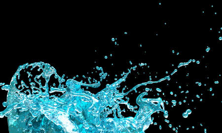 Blue splashing wave on the black background. 3d renderingの写真素材