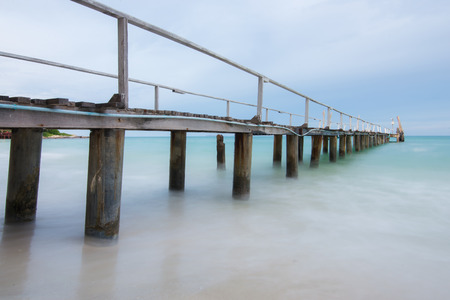 Side view of Wood Bridge on the beach at Samet Island Thailandの写真素材