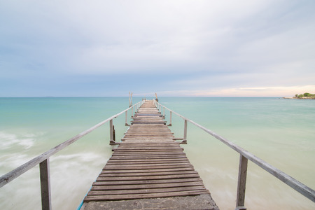 Wood Bridge on the beach at Samet Island Thailandの写真素材