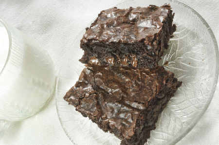 Brownies With Glass of Milkの写真素材