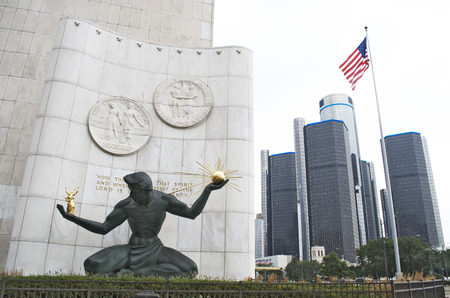 Spirit of Detroit Statue And GM Headquarters, Downtown Detroitのeditorial素材