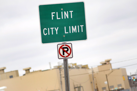 Flint City Limit Sign, Entering Flint, Michiganの写真素材