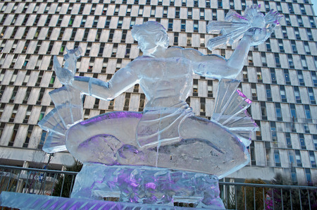Spirit of Detroit Statue Carved in Ice in Downtown Detroit, January 26,2018のeditorial素材