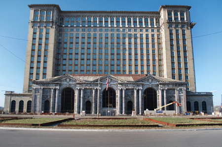 Detroit, Michigan USA, April 8, 2018, Michigan Central Station, MCS, Train Depot Detroit Daytime, Sunshineのeditorial素材