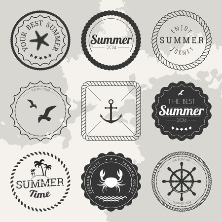 Set of 9 design summer elements, frames, borders isolated on white backgroundのイラスト素材