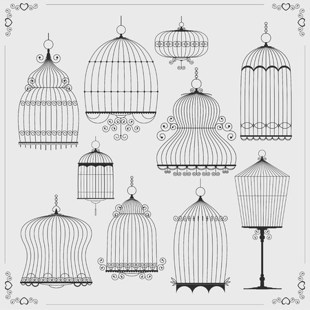Set of silhouettes of birdcages. Vector illustrationのイラスト素材