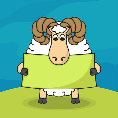 Cute hand drawn sheep with empty banner in handsのイラスト素材