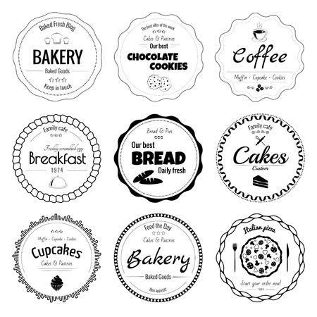Set of 9 circle bakery labels isolated on white backgroundのイラスト素材