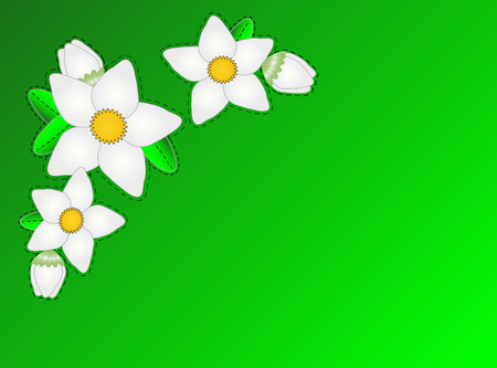 Green copy space with white flowers and quilting stitches for accents.のイラスト素材