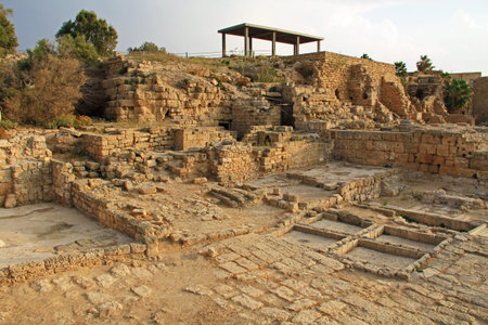 Ruins in Caesarea Maritima National Park, a city and harbor built by Herod the Great about 25-13 BC....
