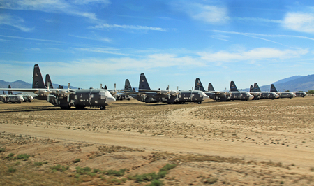 Tucson, Arizona, USA - April 22, 2014:  The Rock is on the tail of these planes in the Pima Air and Space Museum boneyard.のeditorial素材