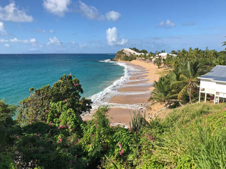 Scenic beach front view of Curtain Bluff Resort in St. Maryâs, Antigua, West Indies, Caribbean, located on darkwood beach.のeditorial素材