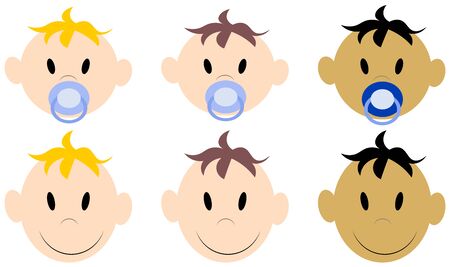 Vector set of baby faces. Children cartoon set. Smiling baby iconsのイラスト素材