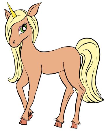 Vector cartoon pony. Cartoon character unicorn. Lovely pony with one horn.のイラスト素材