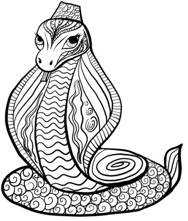 Vector zentangle snake. Coloring page for adults. Zentangle coloring book page with snake.のイラスト素材