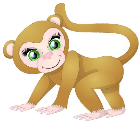 A cute cartoon orangutan ape monkey animal character with big green eyes.のイラスト素材