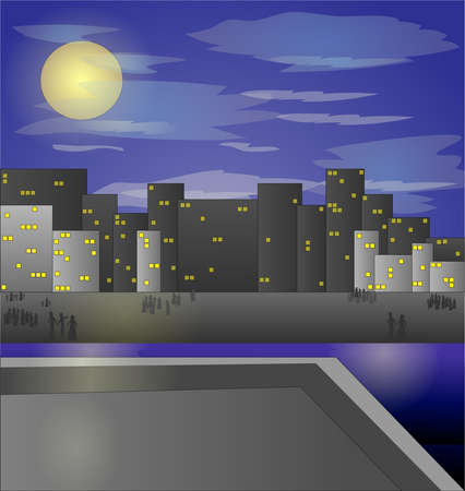 Night city vector illustration. Dark urban scape. Night cityscape, abstract background.のイラスト素材