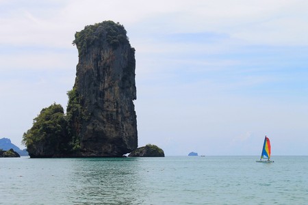 limestone island with boatの写真素材