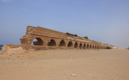 The ruins of the aqueduct in Caesareaの写真素材